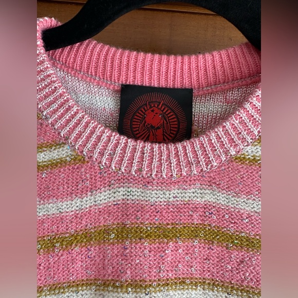 Happy Sheep crew neck  NWT Size Medium Pink-Green Sparkly with white stripes - Picture 9 of 10